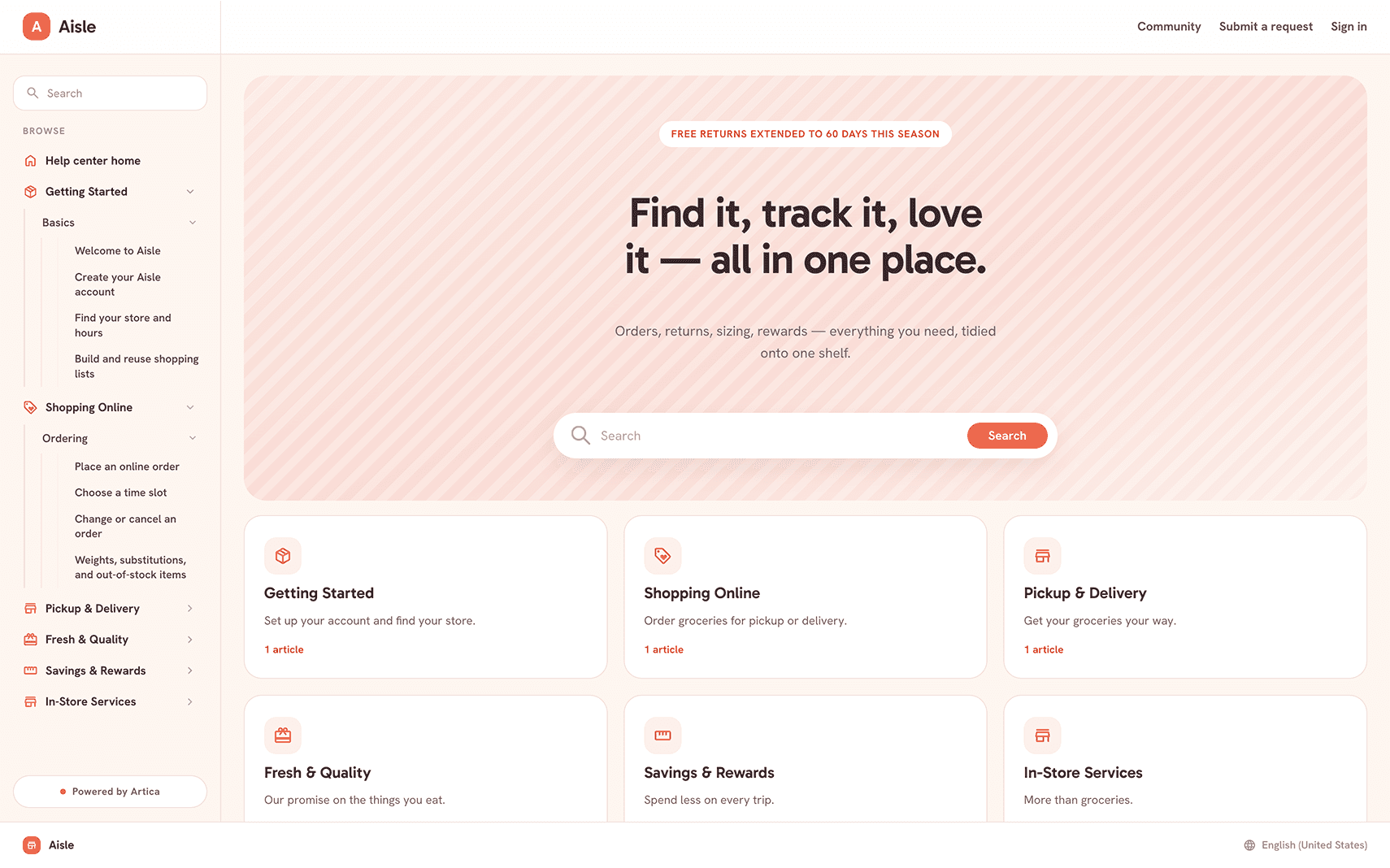 Aisle help center theme