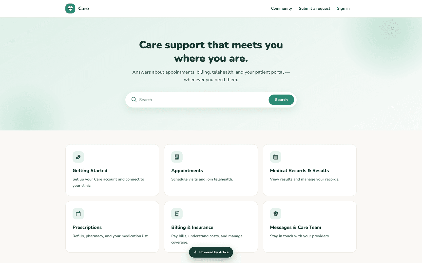 Care help center theme