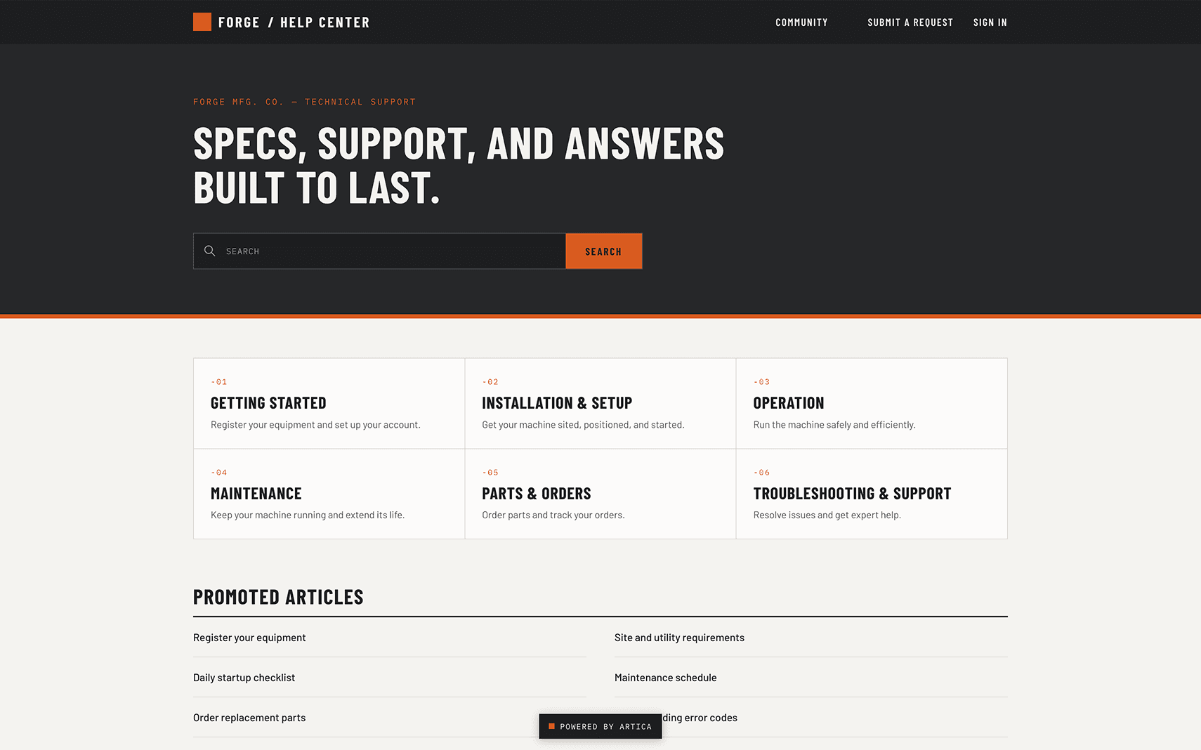 Forge help center theme