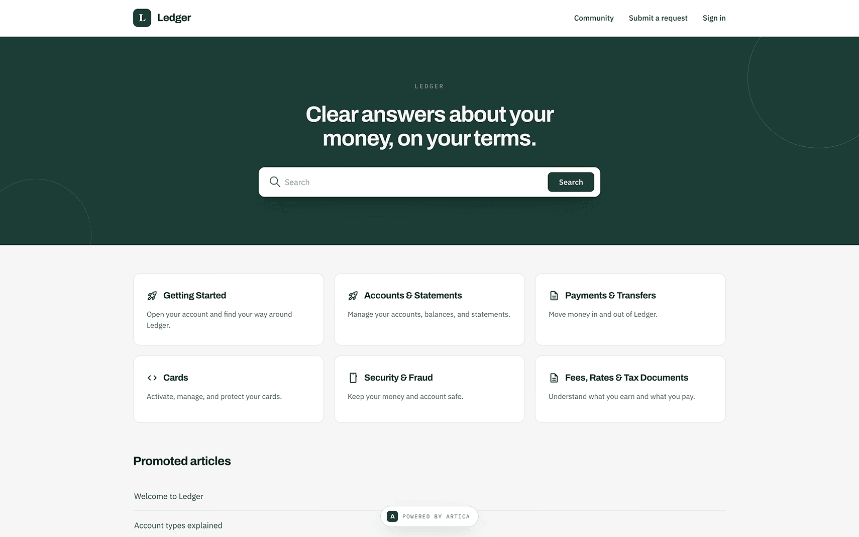 Ledger help center theme