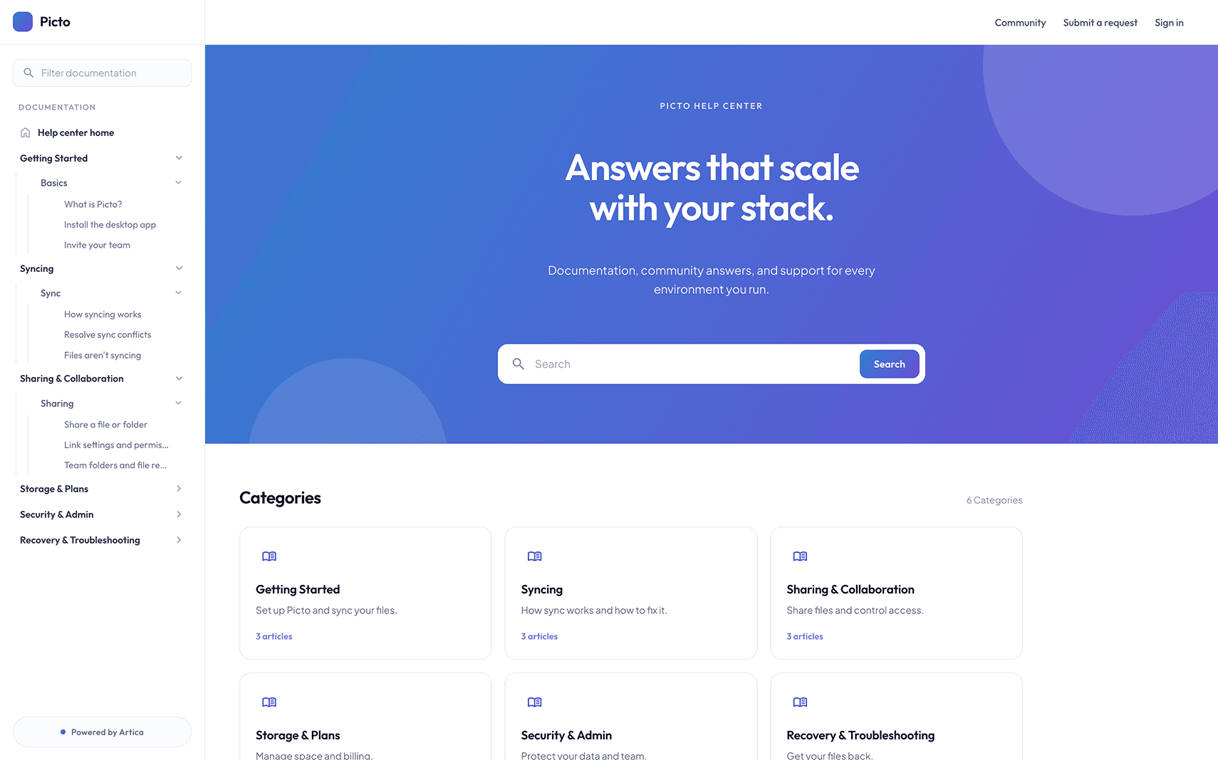 Picto help center theme
